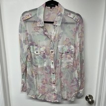 Sanctuary Floral Print Roll Tab Sleeve Boyfriend Shirt Split Peplum Hem ... - $27.72