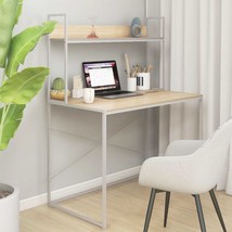 Computer Desk White and Oak 110x60x138 cm Engineered Wood - £51.98 GBP