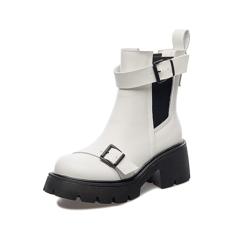 Autumn Chelsea Boots Women High Heels Platform Genuine Leather Black