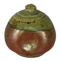 Studio Art Pottery Jar Lid Only Brown &amp; Green Earthtones Country Style Signed - £16.56 GBP