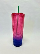 Starbucks Tumbler Watermelon Pink Blue Ombre Gradient Grid Venti Cold Cu... - $56.43