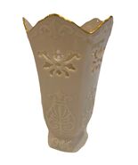 Vintage Lenox Ivory &amp; Gold Pierced Vase 7&quot; Harp - $440.92 MXN