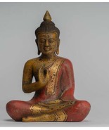 Antigüedad Khmer Estilo Camboya Madera Sentada Estatua De Buda Teaching ... - $268.49