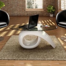 Modern Wooden High Gloss Living Room Coffee Table With Oval Glass Top Ta... - $470.86
