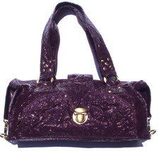 LESA WALLACE Eggplant Purple Patent Leather Franco Handbag NEW $495 - $146.62