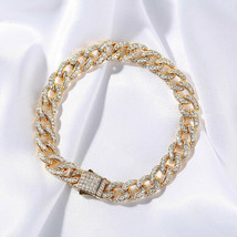 3 Ct Round Cut Simulated Diamond Chain Design Bracelet Gold Plated 925 Silver - £161.71 GBP
