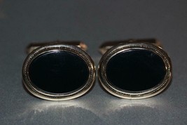 Fine 14K Yellow Gold Black Onyx Large Curved Oval Cufflinks 10 grams - £556.55 GBP