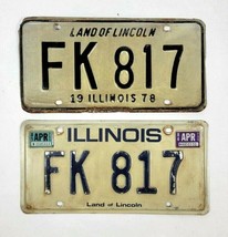 1978 &amp; 1984 Illinois Vehicle License Plate Matching Set of Different Yea... - $30.69