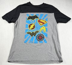 Justice League T-Shirt Youth Sz M Black Gray Superman Batman Flash Short Sleeve - £7.84 GBP