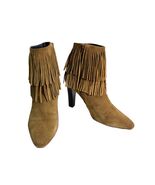 Saint Laurent Beige Suede Fringe High Heels Almond Toe  Ankle Booties Sh... - $404.44 CAD