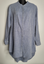 Soft Surroundings Tunic Top XS Chambray Blue Shirt Dress Button Linen High Lo - £27.07 GBP