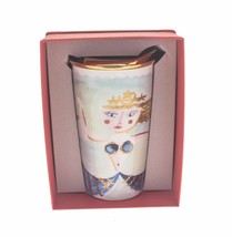 Starbucks Siren In Water Green Gold Paint Art Ceramic Tumbler Traveler Mug 12oz - £75.82 GBP