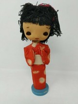 Japanese Girl Woman Geisha Sakura Doll Figure Cloth Kimono Gown 9.5&quot; VTG Cute - £31.37 GBP