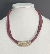 Gold Tone and Burgundy Cord Choker Necklace Vintage - $11.25