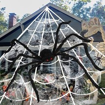 276&quot; Spider Webs Halloween Decorations, Giant Scary Fake Spider Outdoor Indoor - £45.36 GBP