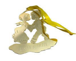 Vintage Brass Christmas Tree Ornament First Kiss G Duchin 1980 Personalized - £11.69 GBP