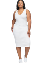 2XL Ribbed V-Neck Front and Back Bodycon Dress in White - £7.73 GBP