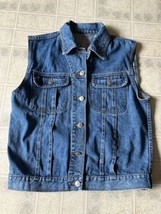 Vintage 80&#39;s PS Gitano Blue Denim Vest Metal button - £29.05 GBP