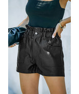 Black Faux Leather Paper Bag Waist High Rise Shorts - $457.35 MXN