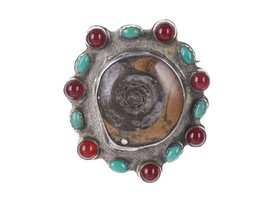 Vintage Southwestern sterling fossil gemstone brooch - £67.18 GBP