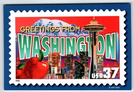 Greetings From Washington Large Letter Chrome Postcard USPS 2001 Space Needle - £6.36 GBP