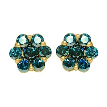 2.00 Ct Round Cut London Blue Topaz Cluster Stud Earrings 14k Yellow Gold Plated - £44.83 GBP