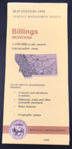 1991 Billings Montana MT BLM Edition Topo Map 30x60 Minute 1:100K Scale USGS - £7.43 GBP