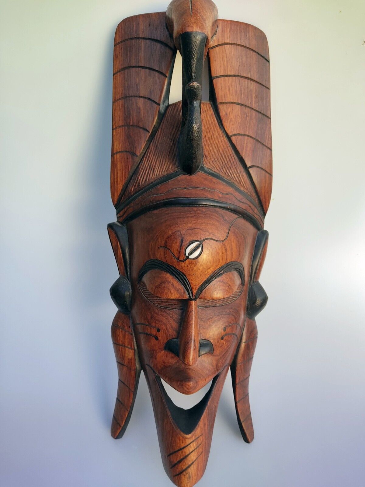 XL Vintage HandCarved Wooden Elephant Mask African Folk Art Tribal Wall ... - $93.14