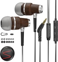 NRG 3.0 Wired Earbuds with Microphone Wooden Phone Laptop Headphones 90 Noise Ca - £49.78 GBP