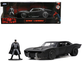 Batmobile Matt Black w Batman Diecast Figurine The Batman 2022 Movie DC Comics 1 - £18.01 GBP