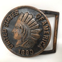 VTG One Cent 1890 Indian Head Belt Buckle Reproduction Indian Head Headd... - $39.59