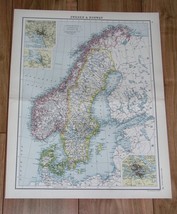 1912 ORIGINAL ANTIQUE MAP OF SCANDINAVIA / SWEDEN NORWAY DENMARK STOCKHO... - $21.44