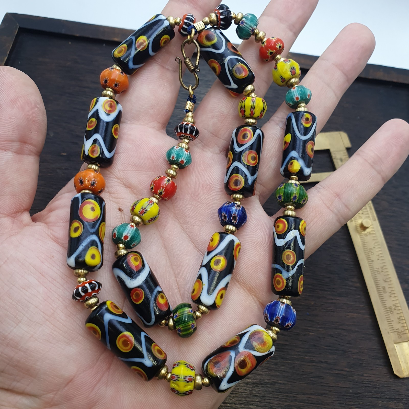 Venetian Style Glass Beads Necklace – Murano Style Black Swirl & Floral Jewelry Item image 6