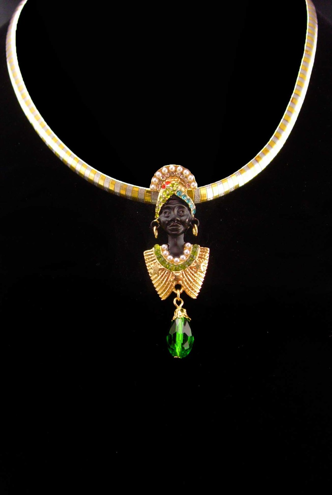 Primary image for Vintage Cleopatra snake collar necklace - gold & Enamel Egyptian brooch set - Go