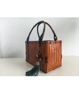 Handwoven Natural Bamboo Basket Tote Bag Vintage Chinese Artisan Handmade Purse - $69.99
