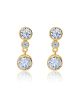 Authentic Crislu Graduated Bezel Set Round Drop Earrings in Gold Plating - $115.83
