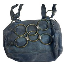 Blue Suede Leather Small Purse Brass Rings Circle Chain MCM Shoulder Bag... - $93.49