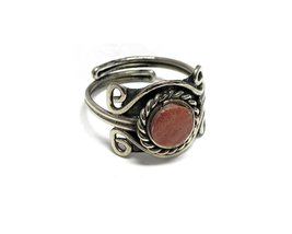 Mini Round Stone Adjustable Ring Flat Healing Crystal Cabochon Silver Metal Bord - $17.81