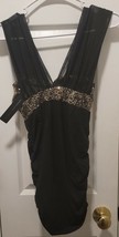 NWT Zanzea Black Mesh Gold Sequin Sleeveless Ruched Dress Size Small - £31.97 GBP