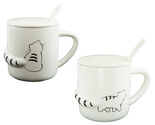 Pack Of 2 Black White Abstract Cats 3D Tail Coffee Mugs With Lid And Spo... - $26.99