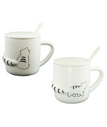 Pack Of 2 Black White Abstract Cats 3D Tail Coffee Mugs With Lid And Spo... - $486.83 MXN
