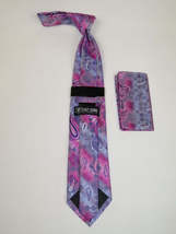 Men's Stacy Adams Necktie and Hankie Set Fancy Design Silky Look SAT9 Pink image 2