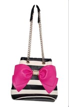 Betsey Johnson black white handbag with pink bow - £31.15 GBP