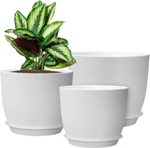 Wousiwer Plant Pots 10/9/8 Inch, Set Of 3 Modern Decorative Plastic, White - £24.77 GBP