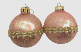 Vtg Pink &amp; Gold Glass Christmas Ornaments Balls Romantic Regency Shiny Brite Lot - £22.27 GBP