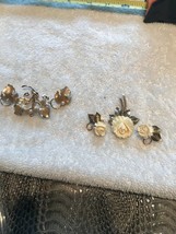 Vintage 2 sets brooch earrings clip screw 12kGF faux ivory flowers leaves Winard - £38.38 GBP