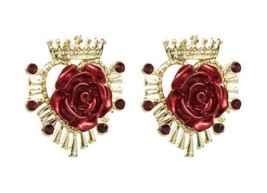 red rose queen gold big fashion earrings Mexico 5 de Mayo - £10.35 GBP