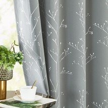 Silver Foil Print Thermal Insulated Grommet Top Window Drapes In Vangao Grey - £38.39 GBP