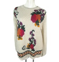 VTG Floral Beaded Knit Long Oversized Sweater Medium ivory Beige The Villager M - £35.00 GBP