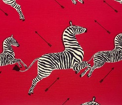 Scalamandre Zebras Masai Red Large Print Linen Designer Fabric By The Yard 54&quot;W - £89.26 GBP